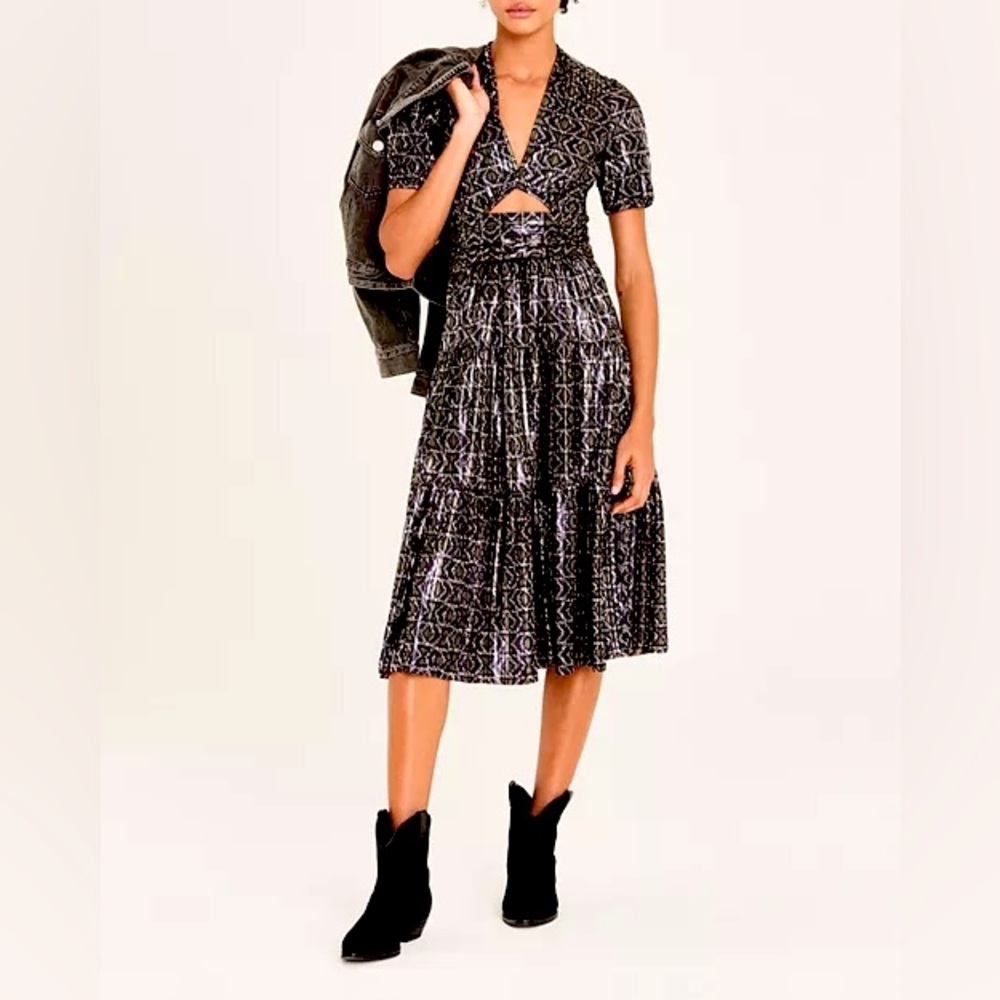 Anthropologie ba&sh Posy Dress Shimmer Metallic Purple and Gold Size L - Picture 3 of 5